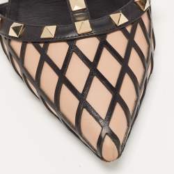 Pre Owned Valentino Brown/Black Leather Rockstud Strappy Flat Mules Size 38