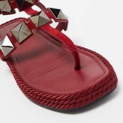 Pre Owned Valentino Dark Red Suede Roman Stud Espadrille Thong Sandals Size 37