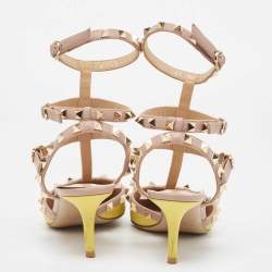 Pre Owned Valentino Yellow/Pink Leather Rockstud Ankle Strap Pumps Size 36