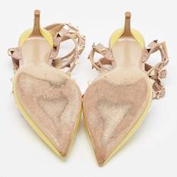 Pre Owned Valentino Yellow/Pink Leather Rockstud Ankle Strap Pumps Size 36