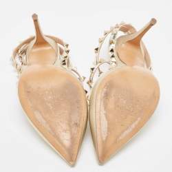 Pre Owned Valentino Gold Foil Leather Rockstud Strappy Pointed Toe Pumps Size 39