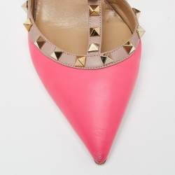 Pre Owned Valentino Pink/Beige Leather Rockstud Ankle Strap Pumps Size 41