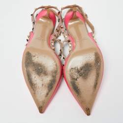 Pre Owned Valentino Pink/Beige Leather Rockstud Ankle Strap Pumps Size 41
