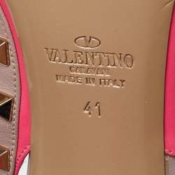 Pre Owned Valentino Pink/Beige Leather Rockstud Ankle Strap Pumps Size 41