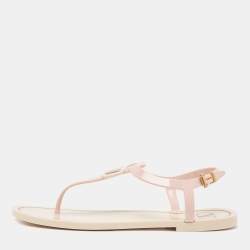 Pre Owned Valentino Pink Rubber Escape V logo Slingback Flat Sandals Size 38