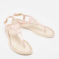Pre Owned Valentino Pink Rubber Escape V logo Slingback Flat Sandals Size 38