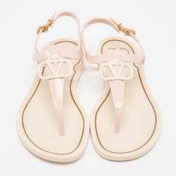 Pre Owned Valentino Pink Rubber Escape V logo Slingback Flat Sandals Size 38