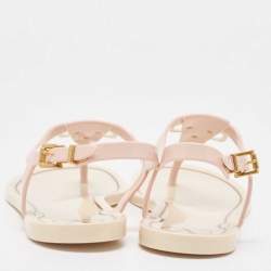 Pre Owned Valentino Pink Rubber Escape V logo Slingback Flat Sandals Size 38
