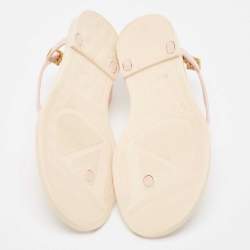 Pre Owned Valentino Pink Rubber Escape V logo Slingback Flat Sandals Size 38