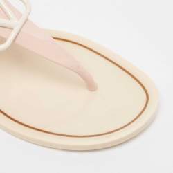 Pre Owned Valentino Pink Rubber Escape V logo Slingback Flat Sandals Size 38