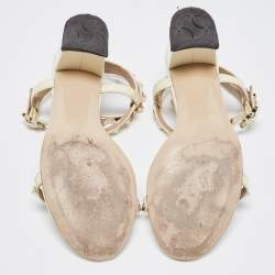 Pre Owned Valentino Cream Patent Leather Rockstud Sandals Size 39