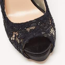 Pre Owned Valentino Black Crystal Embellished Lace Peep Toe Pumps Size 36