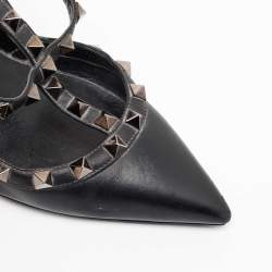 Pre Owned Valentino Black Leather Rockstud Ankle Strap Pumps Size 37.5