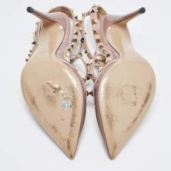 Pre Owned Valentino Beige Patent Rockstud Ankle Strap Pumps Size 37.5 