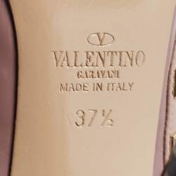 Pre Owned Valentino Beige Patent Rockstud Ankle Strap Pumps Size 37.5 