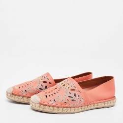 Pre Owned Valentino Coral Embroidered Leather Espadrilles Size 36