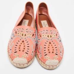 Pre Owned Valentino Coral Embroidered Leather Espadrilles Size 36