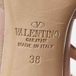 Pre Owned Valentino Black/Pink Patent And Leather Rockstud Ankle Strap Pumps Size 38