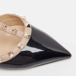 Pre Owned Valentino Black/Pink Patent And Leather Rockstud Ankle Strap Pumps Size 38