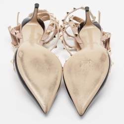 Pre Owned Valentino Black/Pink Patent And Leather Rockstud Ankle Strap Pumps Size 38