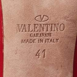 Pre Owned Valentino Red Leather Rolling Rockstud Ankle Strap Pumps Size 41