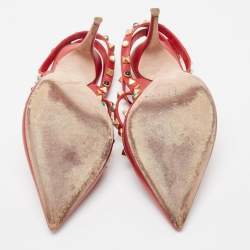 Pre Owned Valentino Red Leather Rolling Rockstud Ankle Strap Pumps Size 41