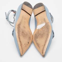 مملوكة مسبقًا Valentino Blue/Beige Leather Love Latch Ballet Flats Size 39