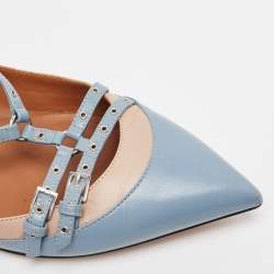 مملوكة مسبقًا Valentino Blue/Beige Leather Love Latch Ballet Flats Size 39