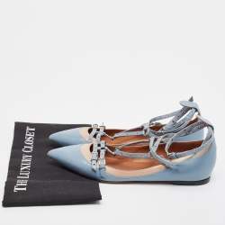 مملوكة مسبقًا Valentino Blue/Beige Leather Love Latch Ballet Flats Size 39