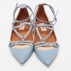 مملوكة مسبقًا Valentino Blue/Beige Leather Love Latch Ballet Flats Size 39