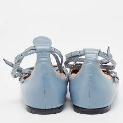 مملوكة مسبقًا Valentino Blue/Beige Leather Love Latch Ballet Flats Size 39