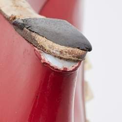 Pre Owned Valentino Red/Beige Patent and Leather Wedge Rockstud Pumps Size 39