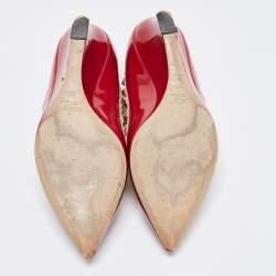 Pre Owned Valentino Red/Beige Patent and Leather Wedge Rockstud Pumps Size 39