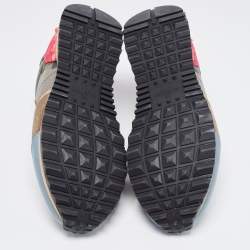 Pre Owned Valentino Multicolor Camo Print Leather and Canvas Rockrunner Sneakers Size 37.5