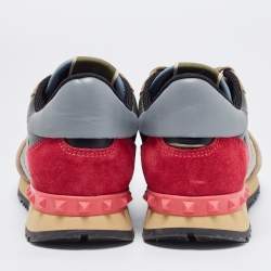 Pre Owned Valentino Multicolor Camo Print Leather and Canvas Rockrunner Sneakers Size 37.5
