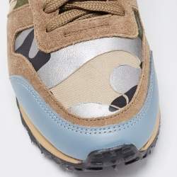 Pre Owned Valentino Multicolor Camo Print Leather and Canvas Rockrunner Sneakers Size 37.5