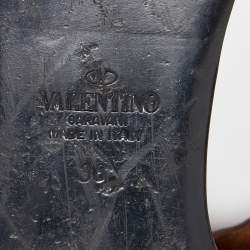 Pre Owned Valentino Brown Leather 03 Rose Edition Atelier Flat Slides Size 38