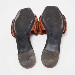 Pre Owned Valentino Brown Leather 03 Rose Edition Atelier Flat Slides Size 38