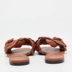 Pre Owned Valentino Brown Leather 03 Rose Edition Atelier Flat Slides Size 38