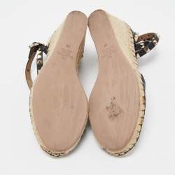 Pre Owned Valentino Black Leather Rockstud Wedge Espadrille Ankle Wrap Pumps Size 36