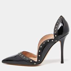 Pre Owned Valentino Black Patent and Leather Studded Pointed Toe Pumps Size 38