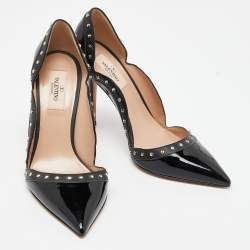 Pre Owned Valentino Black Patent and Leather Studded Pointed Toe Pumps Size 38