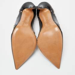 Pre Owned Valentino Black Patent and Leather Studded Pointed Toe Pumps Size 38