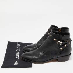 Pre Owned Valentino Black Leather Rockstud Ankle Boots Size 39