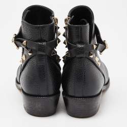 Pre Owned Valentino Black Leather Rockstud Ankle Boots Size 39