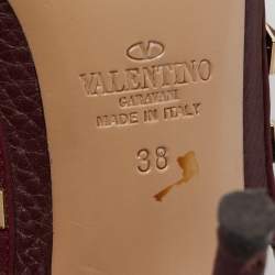 Pre Owned Valentino Burgundy Leather Rockstud Strappy Pointed Toe Pumps Size Size 38