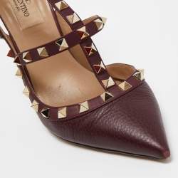 Pre Owned Valentino Burgundy Leather Rockstud Strappy Pointed Toe Pumps Size Size 38