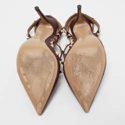 Pre Owned Valentino Burgundy Leather Rockstud Strappy Pointed Toe Pumps Size Size 38