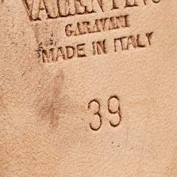 Pre Owned Valentino Black Lace and Leather Bow Peep Toe Pumps Size 39