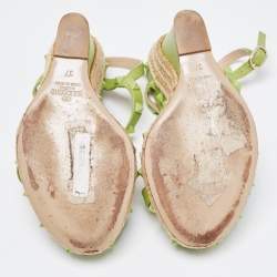 Pre Owned Valentino Green Leather Rockstud Wedge Sandals Size 37